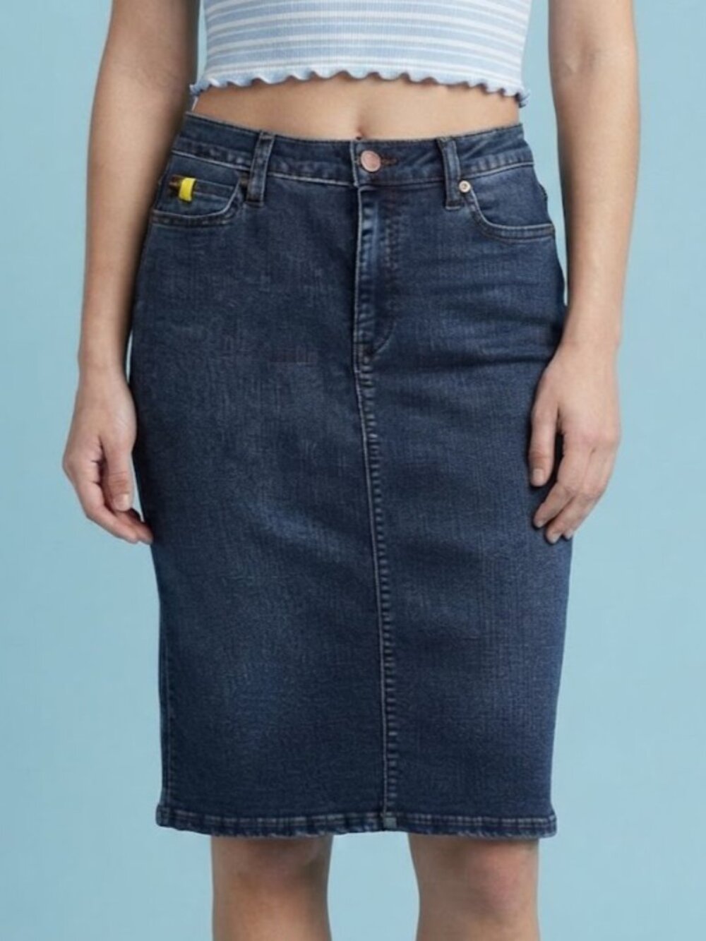 Dark Blue Denim Mini Pencil Skirt